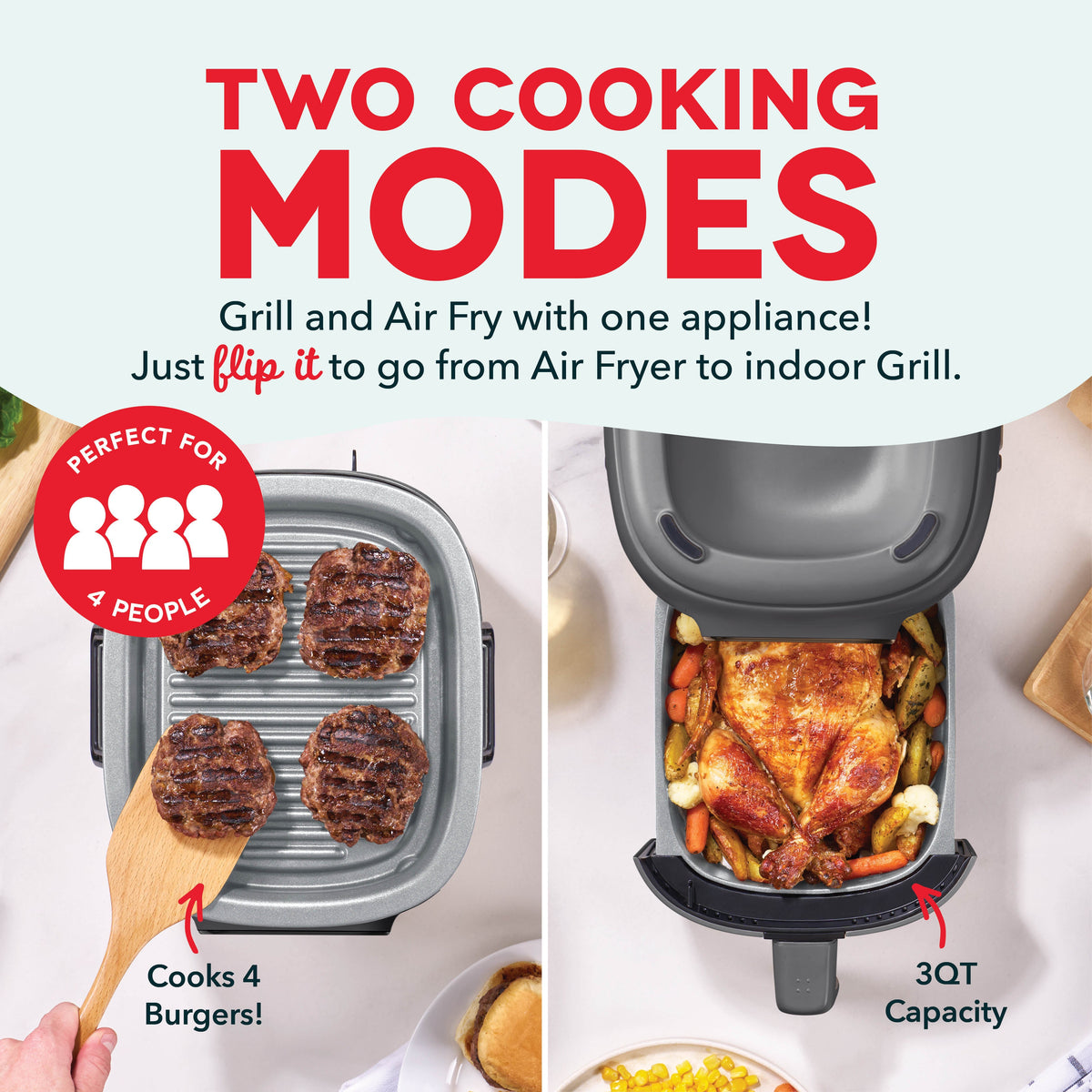 Flip & Fry™ Digital 2-in-1 Grill + Air Fryer